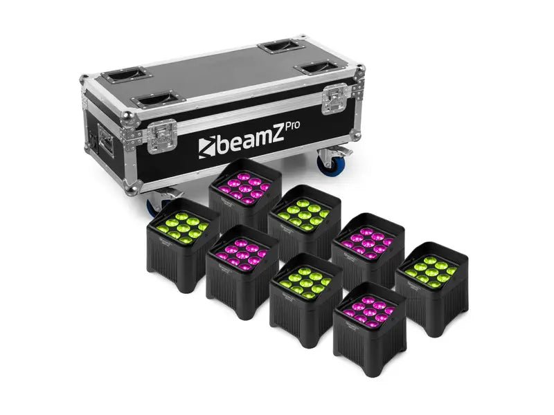 BeamZ Professional BBP48 set van 8 accu uplights in flightcase - rent4event