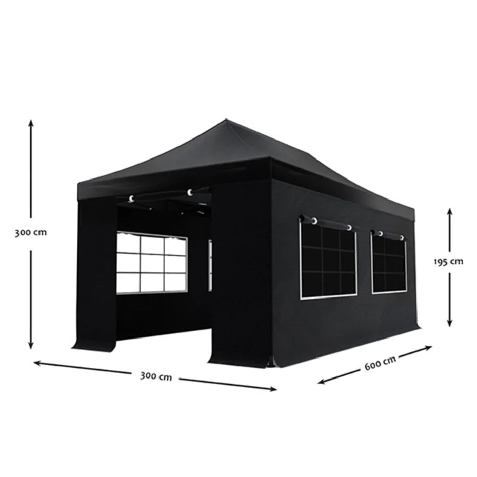 Easy up 3x6m zwart luxe partytent opvouwbaar - rent4event